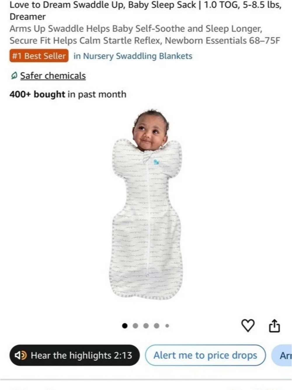 Love to Dream Swaddle Up Baby Sleep Sack 1.0 TOG Baby Small White - New Never Us